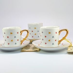 Best Friend 3 Coffee Cups Saucer Gold Flowers